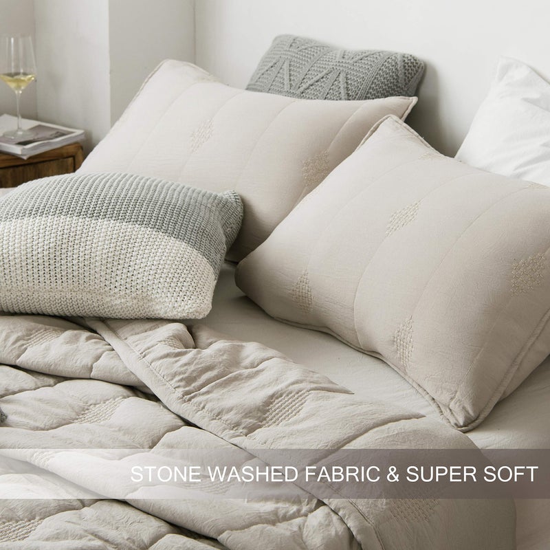 ANNA.Z HOME Queen Quilt Bedding Set â€“ Light Weight, Breathable, Ultra-Soft, Allover Geometric Diamond Stitched Embroidery, Beige Queen Bedding Quilt Set for All Seasons. (Feather Gray, Queen Set) - Image 4